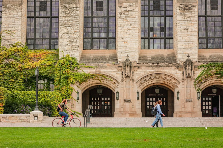 College students outside a campus building