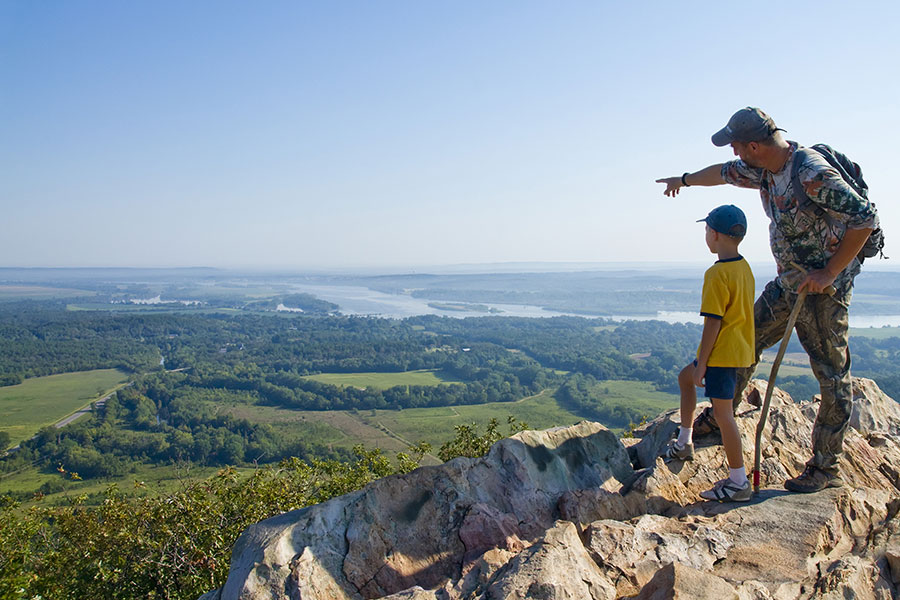 Father and son hiking