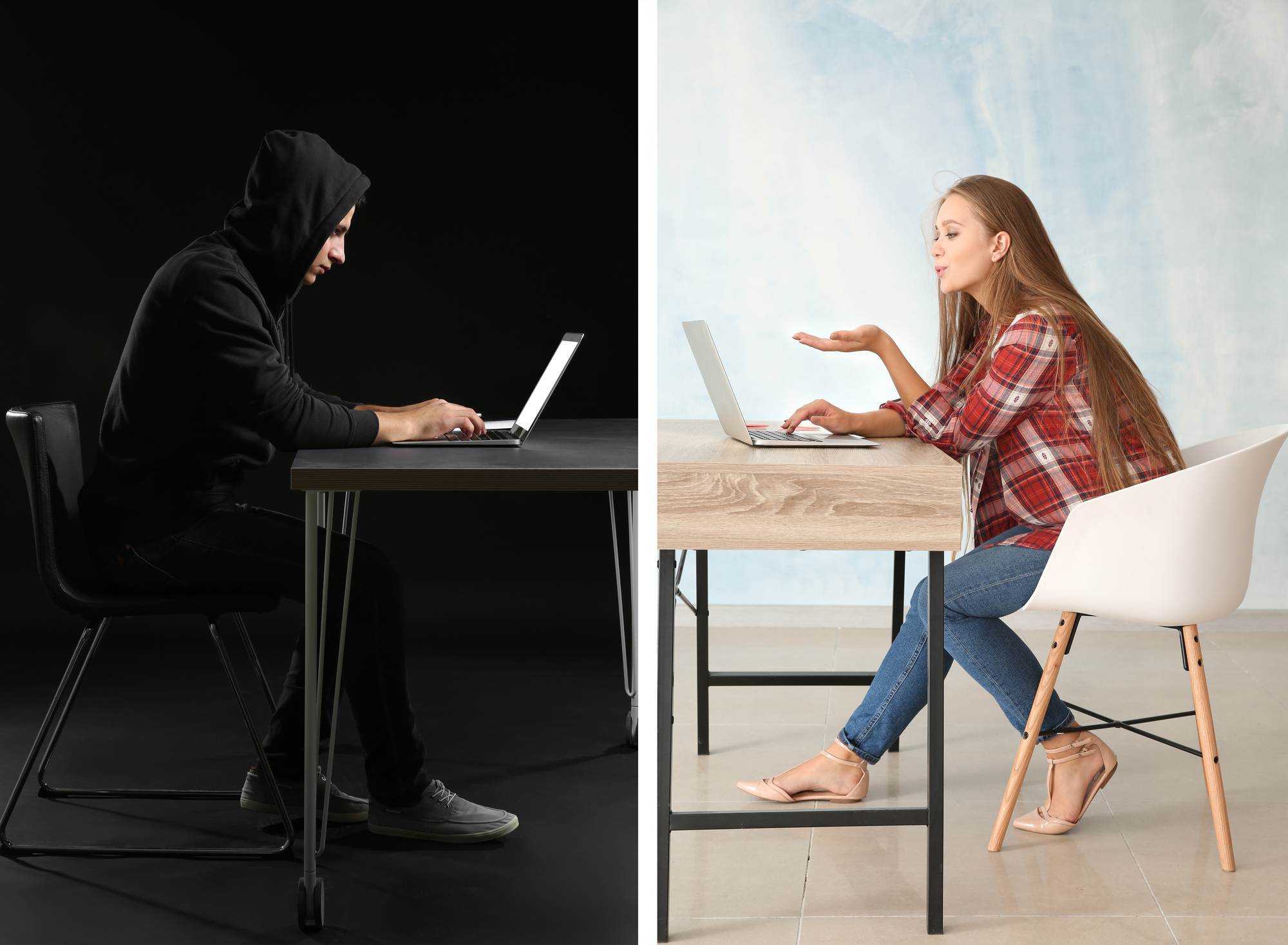 Young woman having online date with fake boyfriend